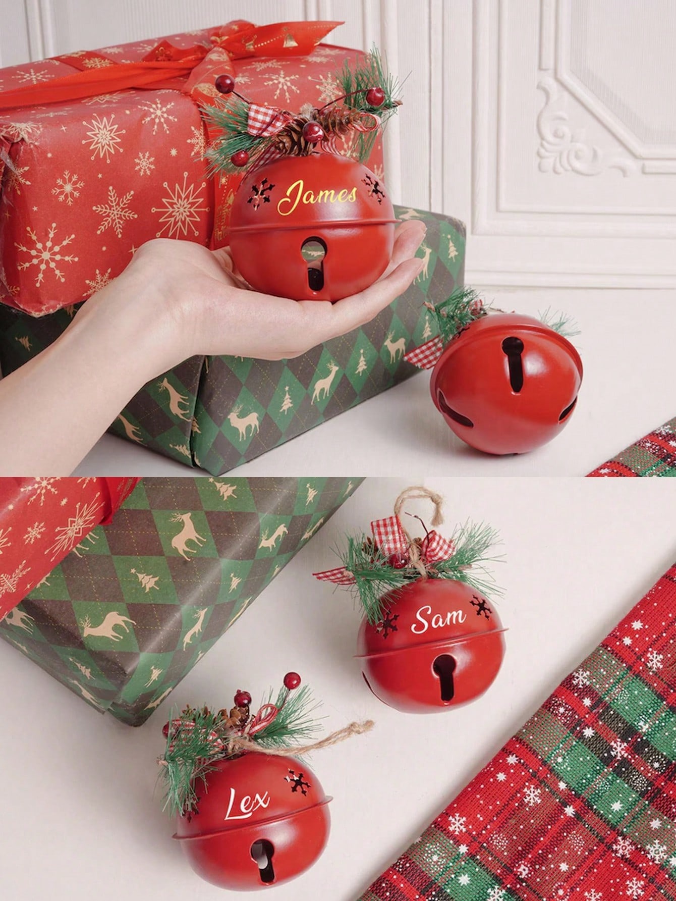 Personalized Name Christmas Tree Ornaments Custom Text Bells Christmas Tree Decorations